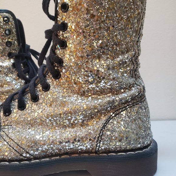 Dr. Martens RARE Vintage 90s Gold Chunky Glitter Boots - Picture 12 of 16